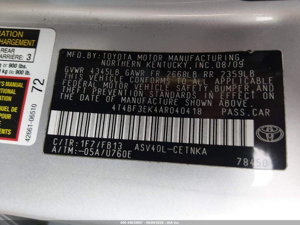 4T4BF3EK4AR040418 2010 TOYOTA CAMRY photo no. 9