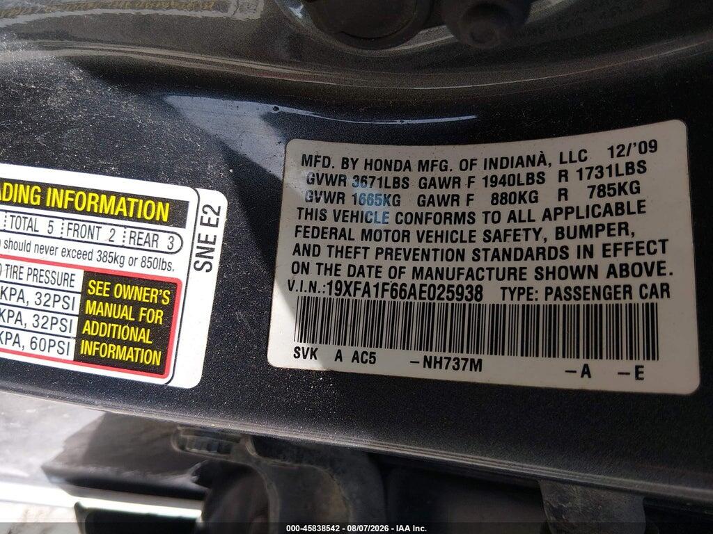 19XFA1F66AE025938 2010 HONDA CIVIC photo no. 9