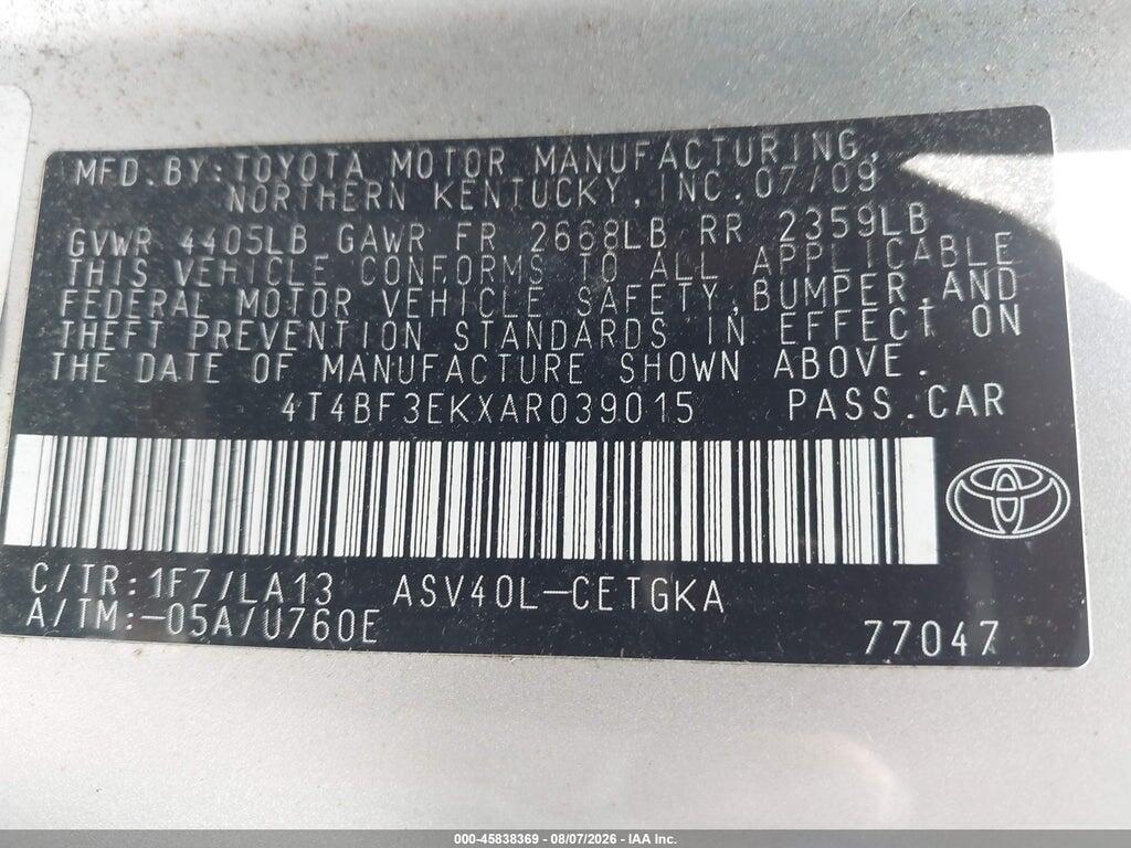 4T4BF3EKXAR039015 2010 TOYOTA CAMRY photo no. 9