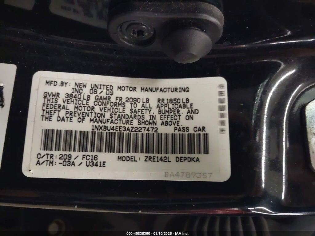 1NXBU4EE3AZ227472 2010 TOYOTA COROLLA photo no. 9