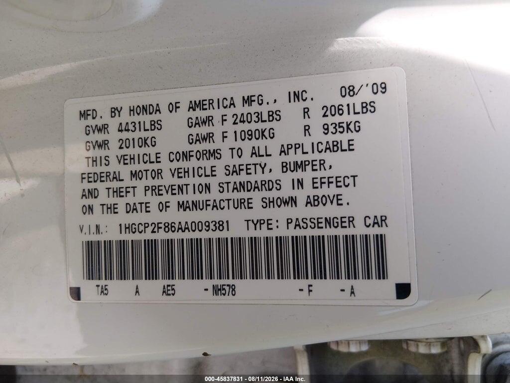 1HGCP2F86AA009381 2010 HONDA ACCORD photo no. 9