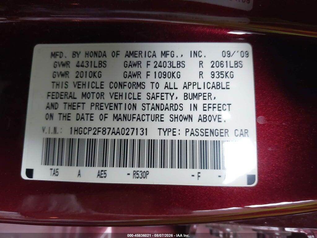 1HGCP2F87AA027131 2010 HONDA ACCORD photo no. 9