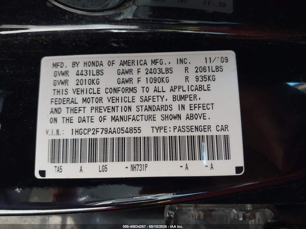 1HGCP2F79AA054855 2010 HONDA ACCORD photo no. 9