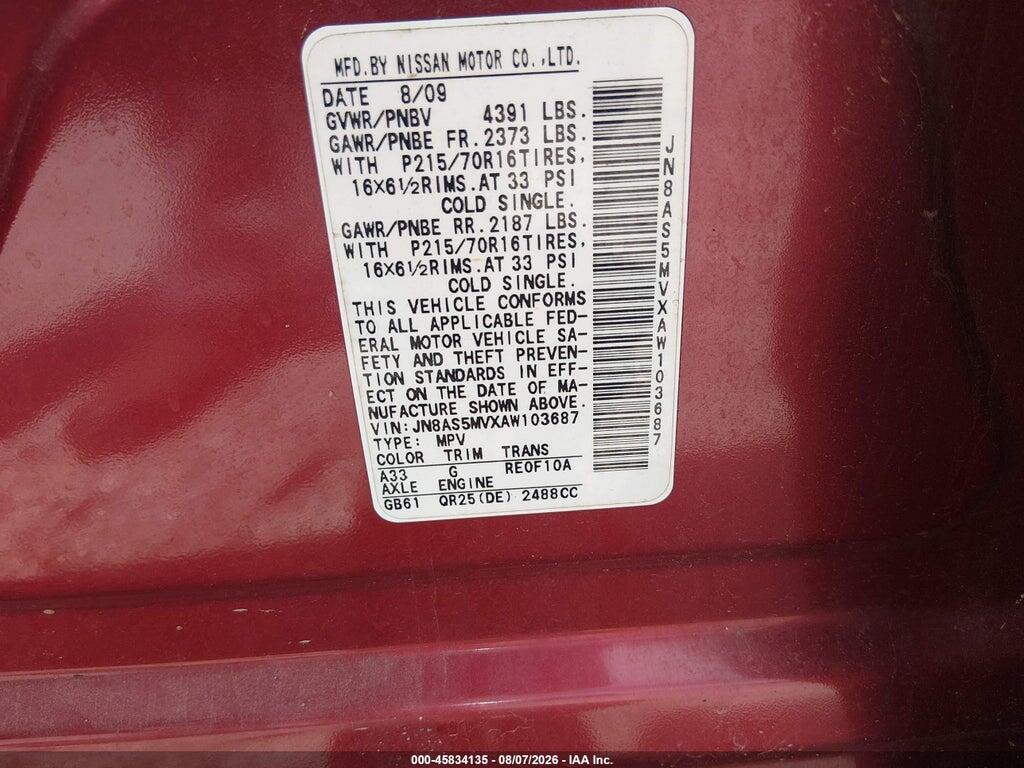 JNBAS5MVXAW103687 2010 NISSAN ROGUE photo no. 9
