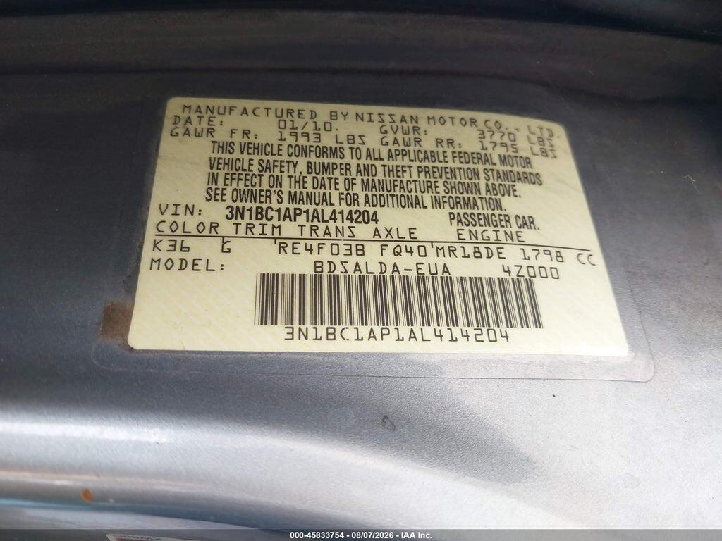 3N1BC1AP1AL414204 2010 NISSAN VERSA photo no. 9