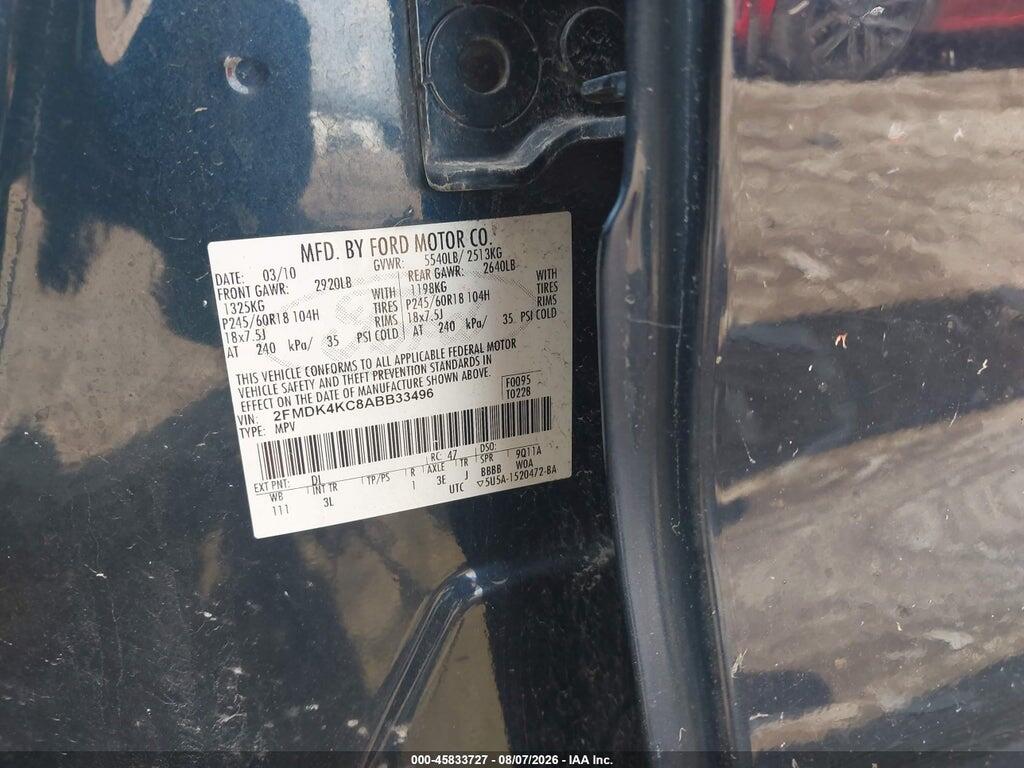 2FMDK4KC8ABB33496 2010 FORD EDGE photo no. 9