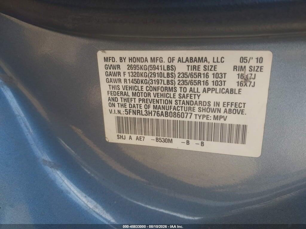 5FNRL3H76AB086077 2010 HONDA ODYSSEY photo no. 9