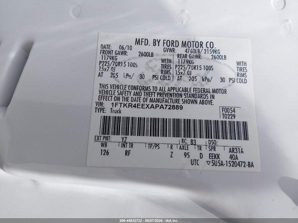1FTKR4EEXAPA72889 2010 FORD RANGER photo no. 9