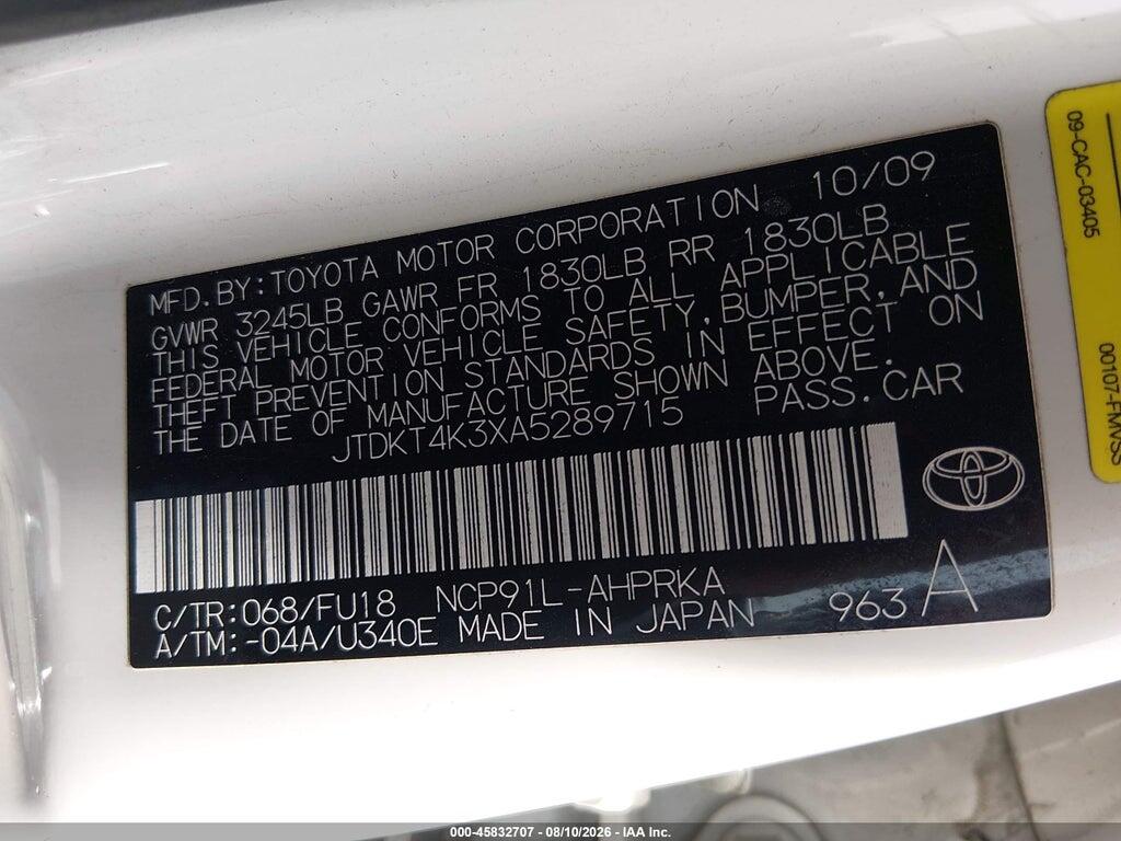 JTDKT4K3XA5289715 2010 TOYOTA YARIS photo no. 9