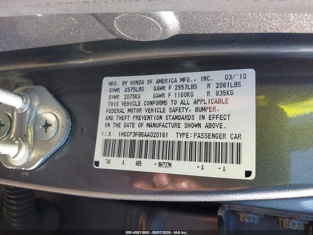 1HGCP3F86AA020161 2010 HONDA ACCORD photo no. 9