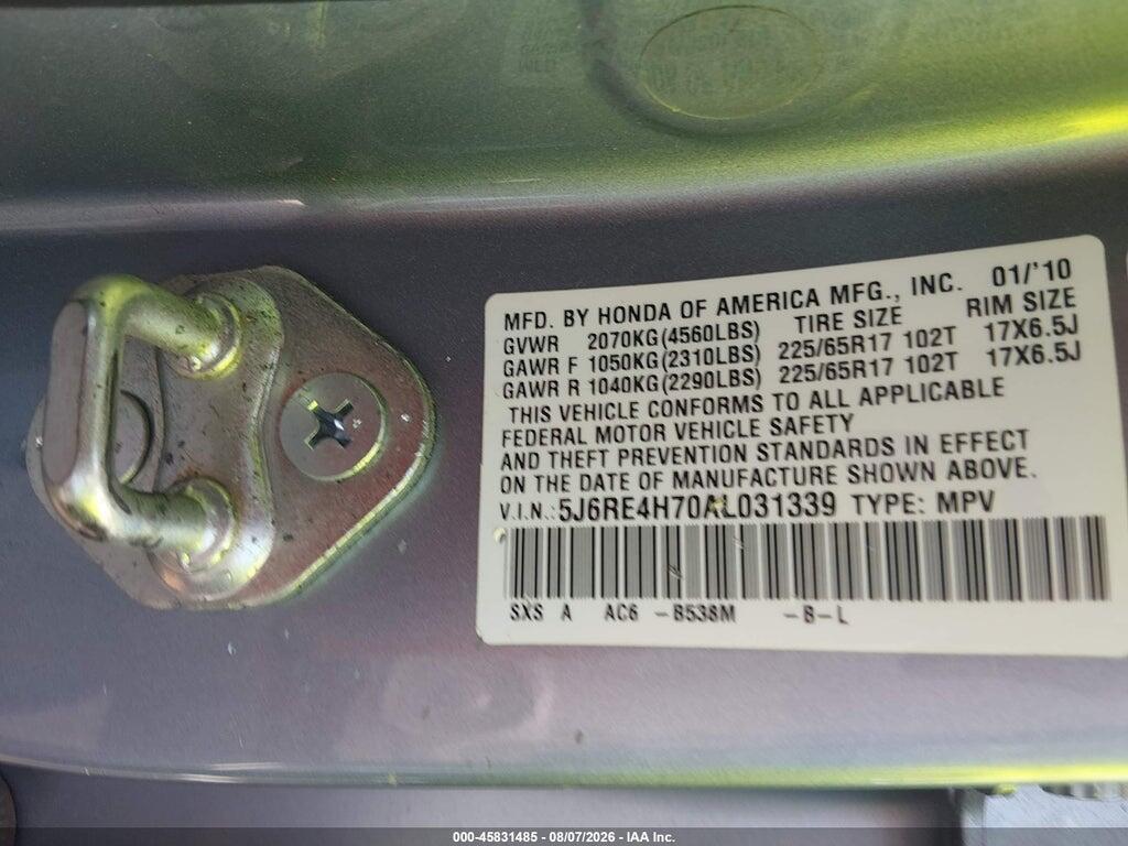 5J6RE4H70AL031339 2010 HONDA CR-V photo no. 9
