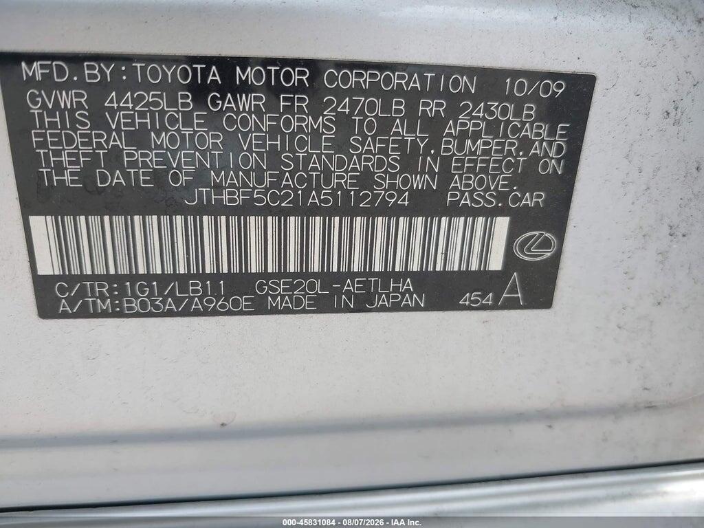 JTHBF5C21A5112794 2010 LEXUS IS 250 photo no. 9