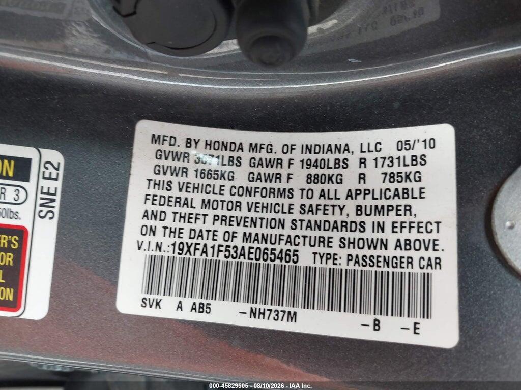 19XFA1F53AE065465 2010 HONDA CIVIC photo no. 9