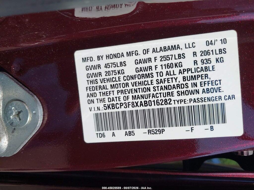 5KBCP3F8XAB016282 2010 HONDA ACCORD photo no. 9