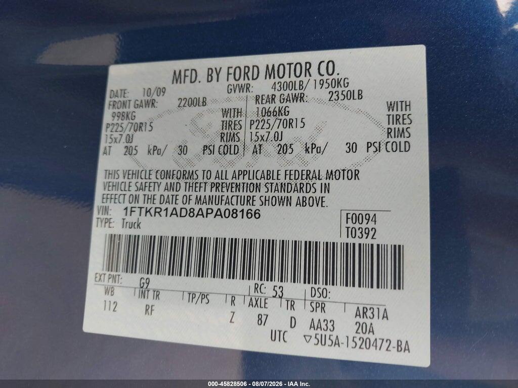 1FTKR1AD8APA08166 2010 FORD RANGER photo no. 9