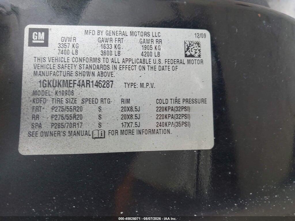 1GKUKMEF4AR146287 2010 GMC YUKON XL 1500 photo no. 9