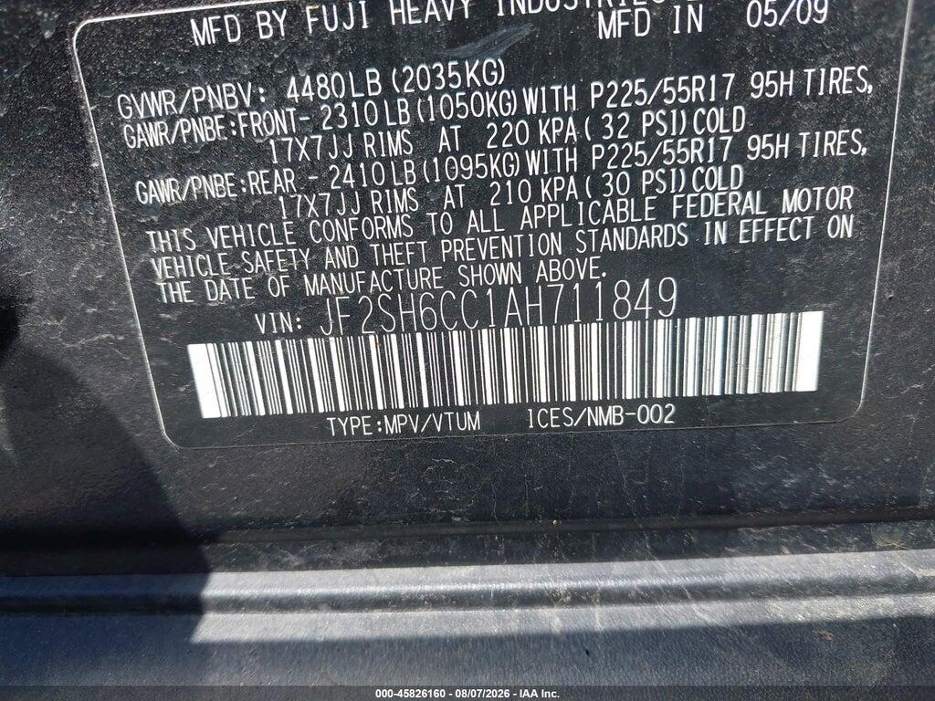 JF2SH6CC1AH711849 2010 SUBARU FORESTER photo no. 9