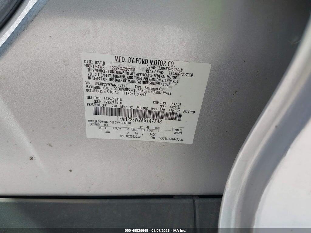 1FAHP2EW2AG147748 2010 FORD TAURUS photo no. 9
