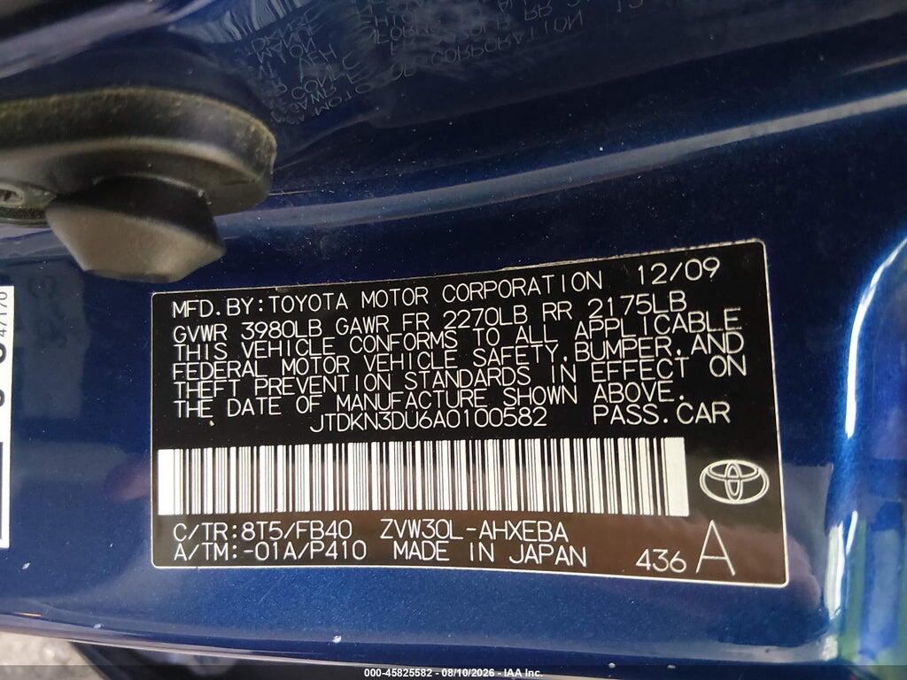 JTDKN3DU6A0100582 2010 TOYOTA PRIUS photo no. 9