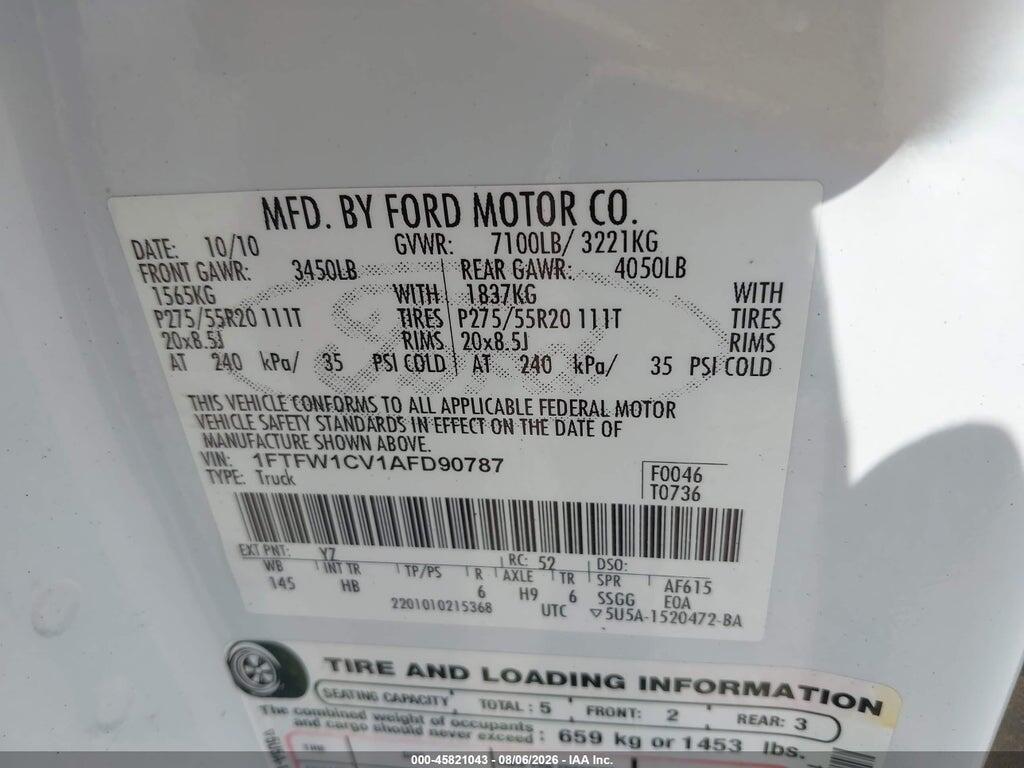 1FTFW1CV1AFD90787 2010 FORD F-150 photo no. 9