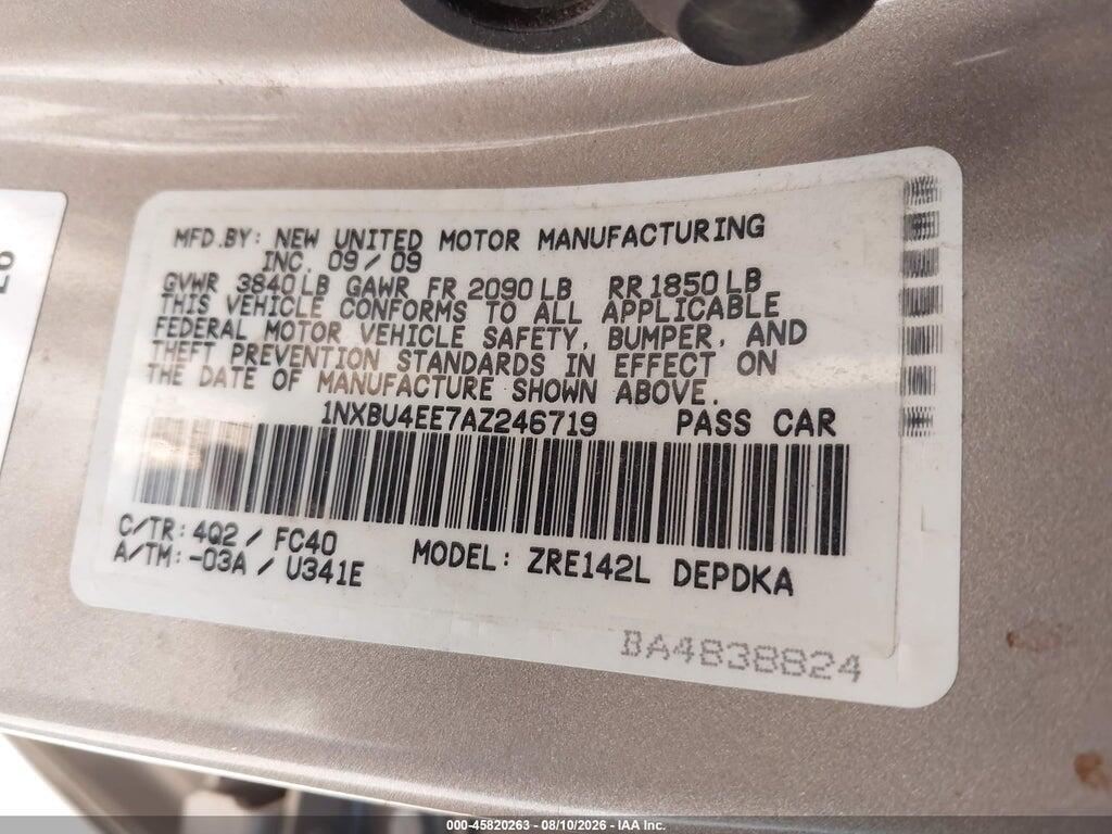 1NXBU4EE7AZ246719 2010 TOYOTA COROLLA photo no. 9