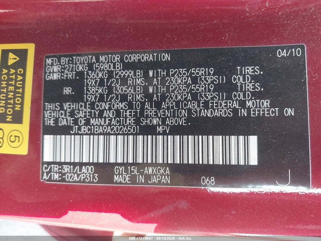 JTJBC1BA9A2026501 2010 LEXUS RX 450H photo no. 9