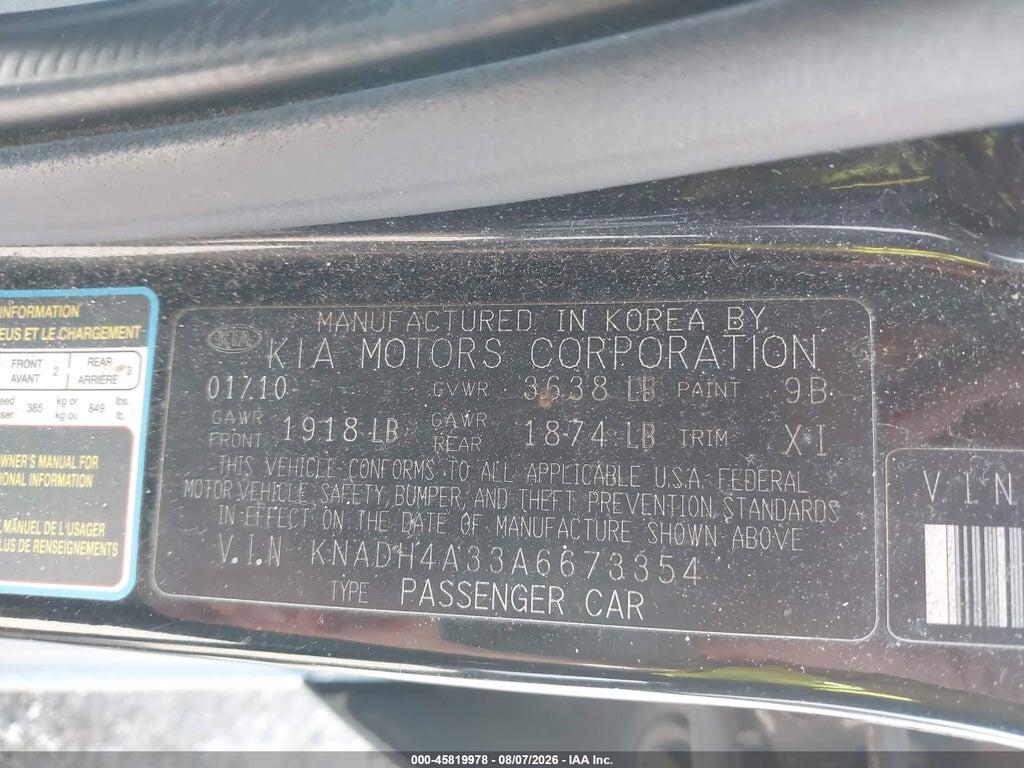 KNADH4A33A6673354 2010 KIA RIO photo no. 9