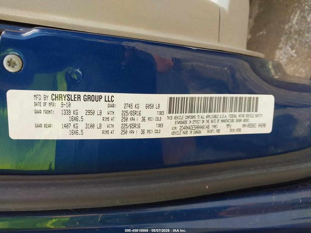 2D4RN4DE5AR440148 2010 DODGE GRAND CARAVAN photo no. 9