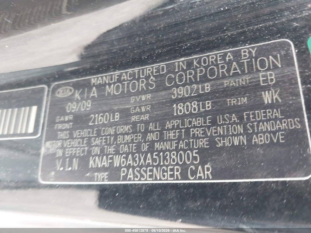 KNAFW6A3XA5138005 2010 KIA FORTE KOUP photo no. 9