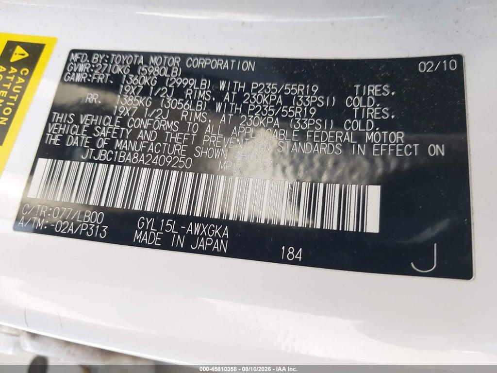 JTJBC1BA8A2409250 2010 LEXUS RX 450H photo no. 9