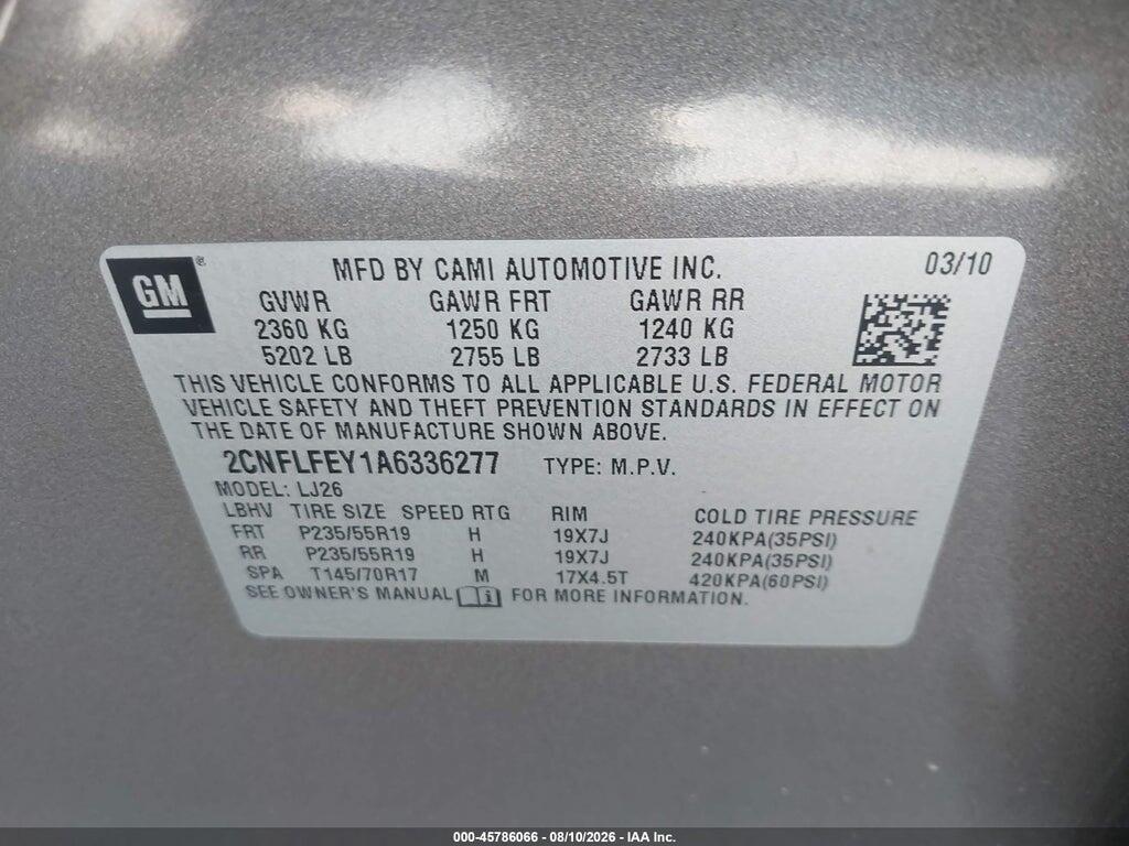 2CNFLFEY1A6336277 2010 CHEVROLET EQUINOX photo no. 9