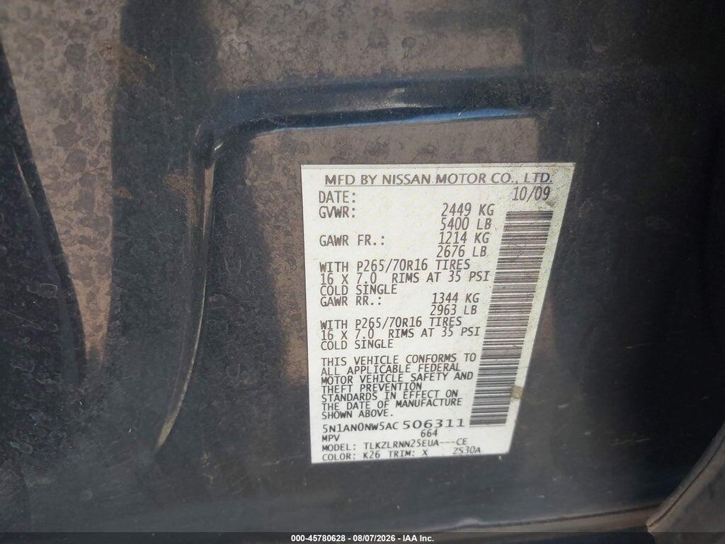5N1AN0NW5AC506311 2010 NISSAN XTERRA photo no. 9