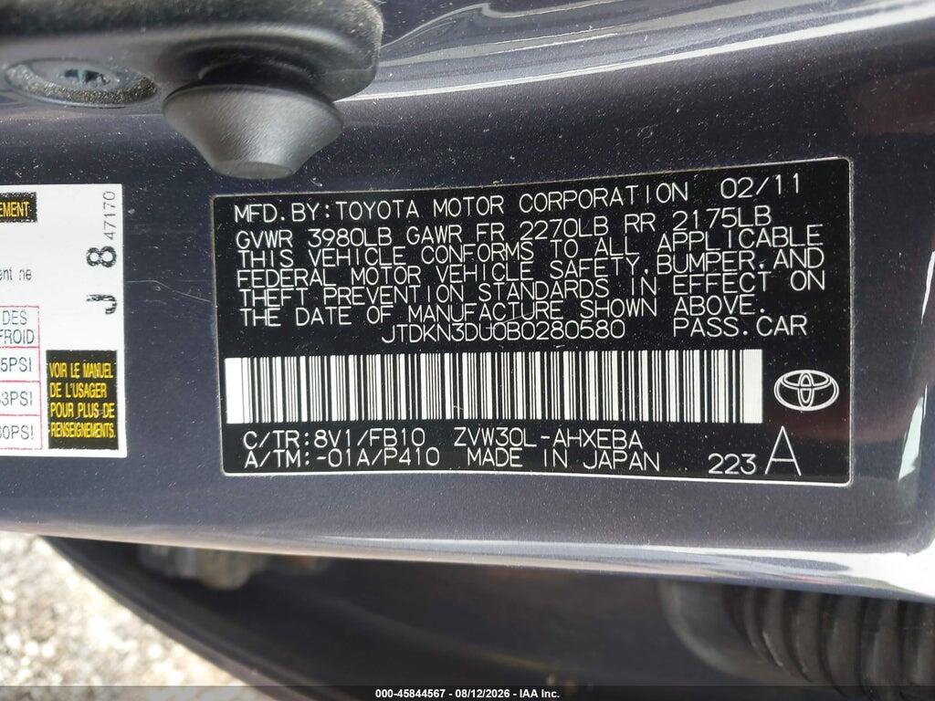 JTDKN3DU0B0280580 2011 TOYOTA PRIUS photo no. 9