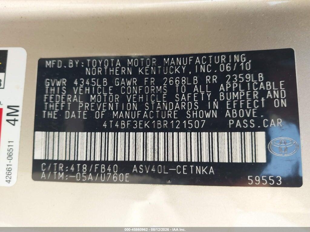 4T4BF3EK1BR121507 2011 TOYOTA CAMRY photo no. 8
