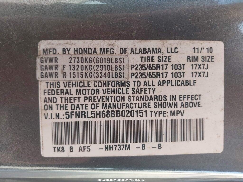 5FNRL5H68BB020151 2011 HONDA ODYSSEY photo no. 9