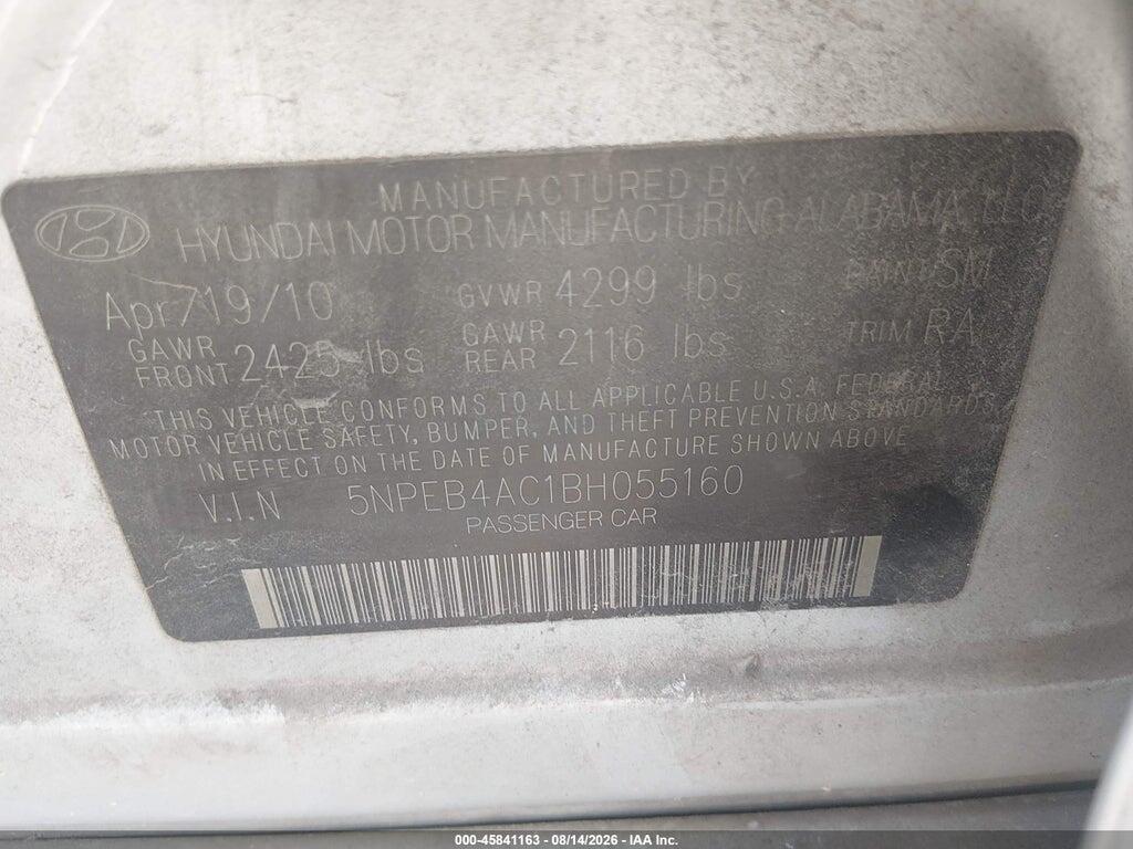 5NPEB4AC1BH055160 2011 HYUNDAI SONATA photo no. 9