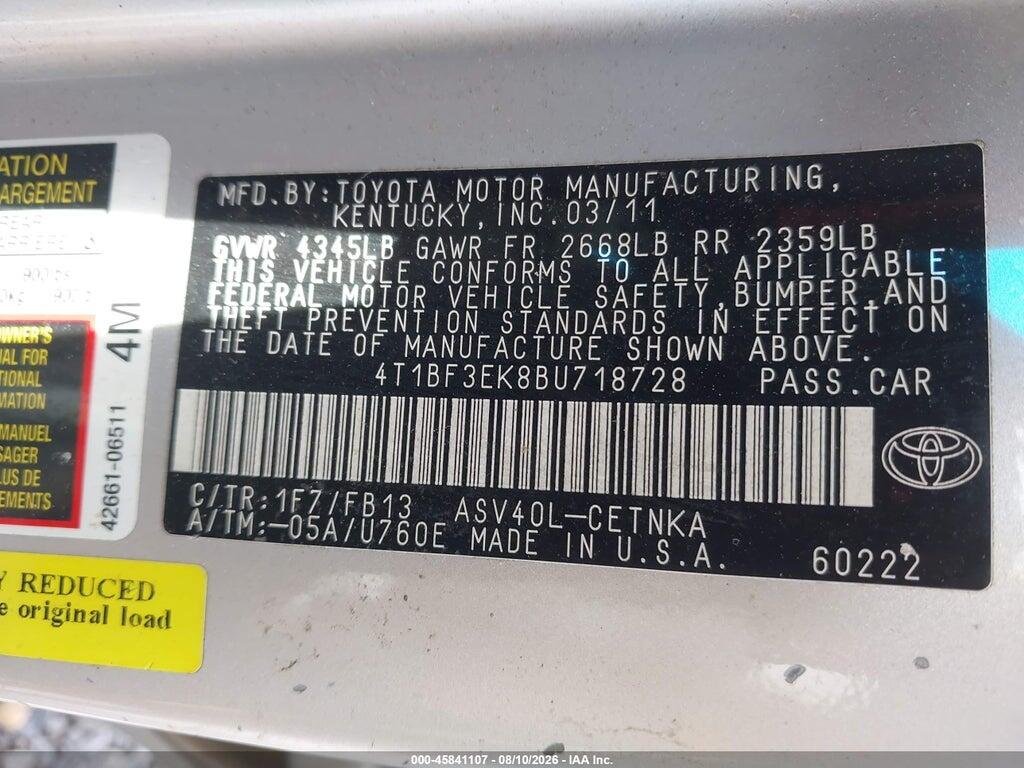 4T1BF3EK8BU718728 2011 TOYOTA CAMRY photo no. 9