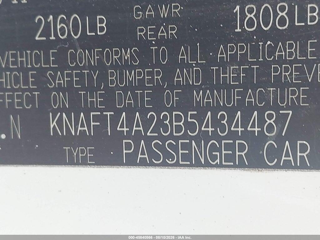 KNAFT4A23B5434487 2011 KIA FORTE photo no. 9