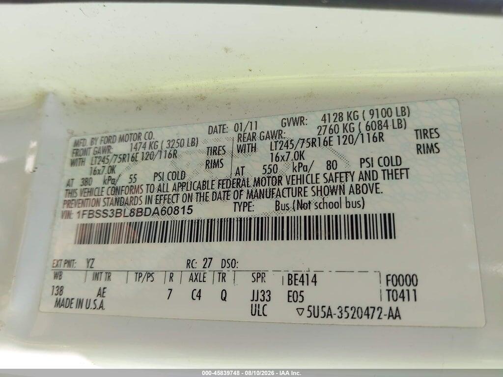 1FBSS3BL8BDA60815 2011 FORD E-350 SUPER DUTY photo no. 9