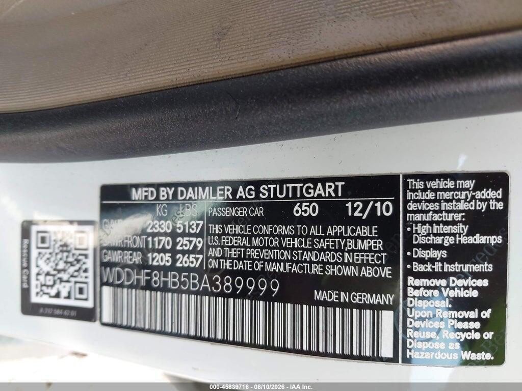 WDDHF8HB5BA389999 2011 MERCEDES-BENZ E 350 photo no. 9