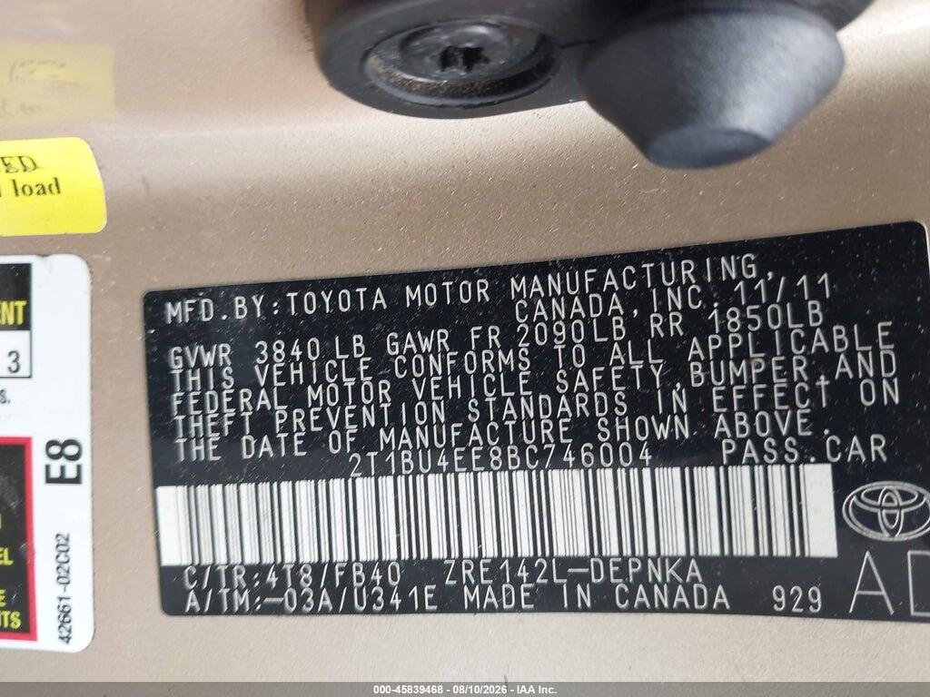2T1BU4EE8BC746004 2011 TOYOTA COROLLA photo no. 9