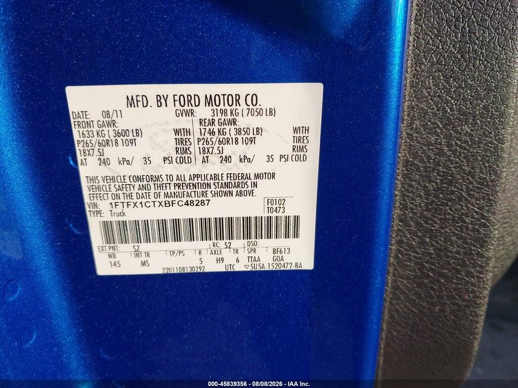 1FTFX1CTXBFC48287 2011 FORD F-150 photo no. 9