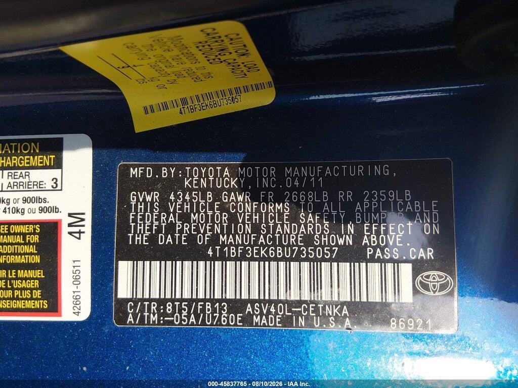 4T1BF3EK6BU735057 2011 TOYOTA CAMRY photo no. 9