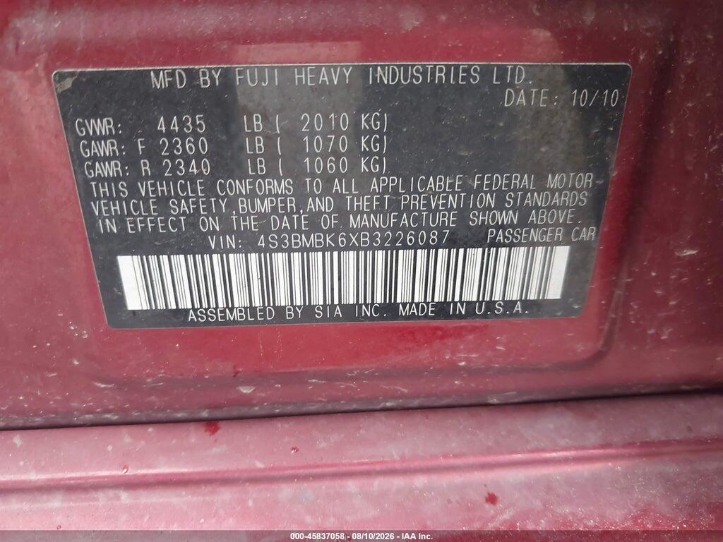 4S3BMBK6XB3226087 2011 SUBARU LEGACY photo no. 9