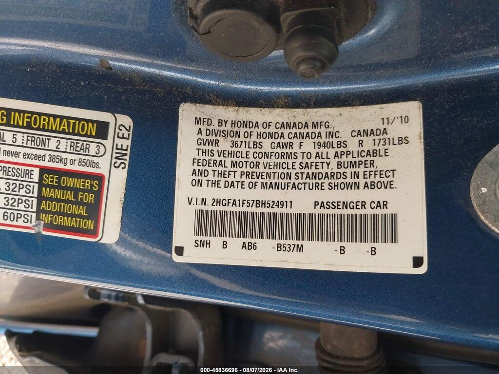 2HGFA1F57BH524911 2011 HONDA CIVIC photo no. 9