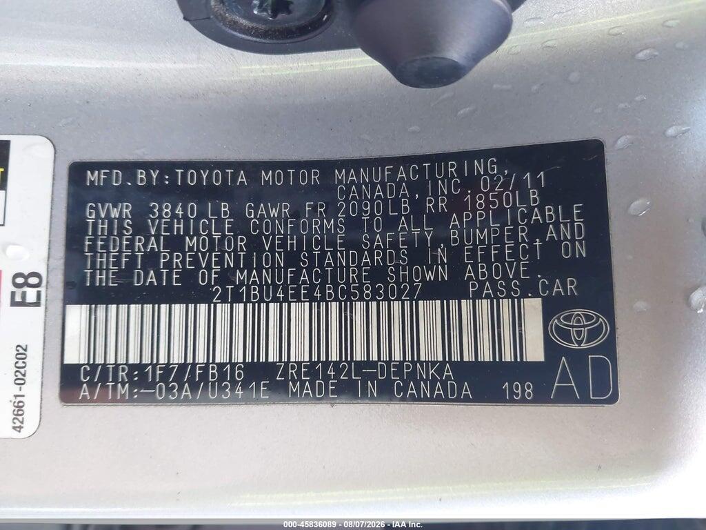 2T1BU4EE4BC583027 2011 TOYOTA COROLLA photo no. 9
