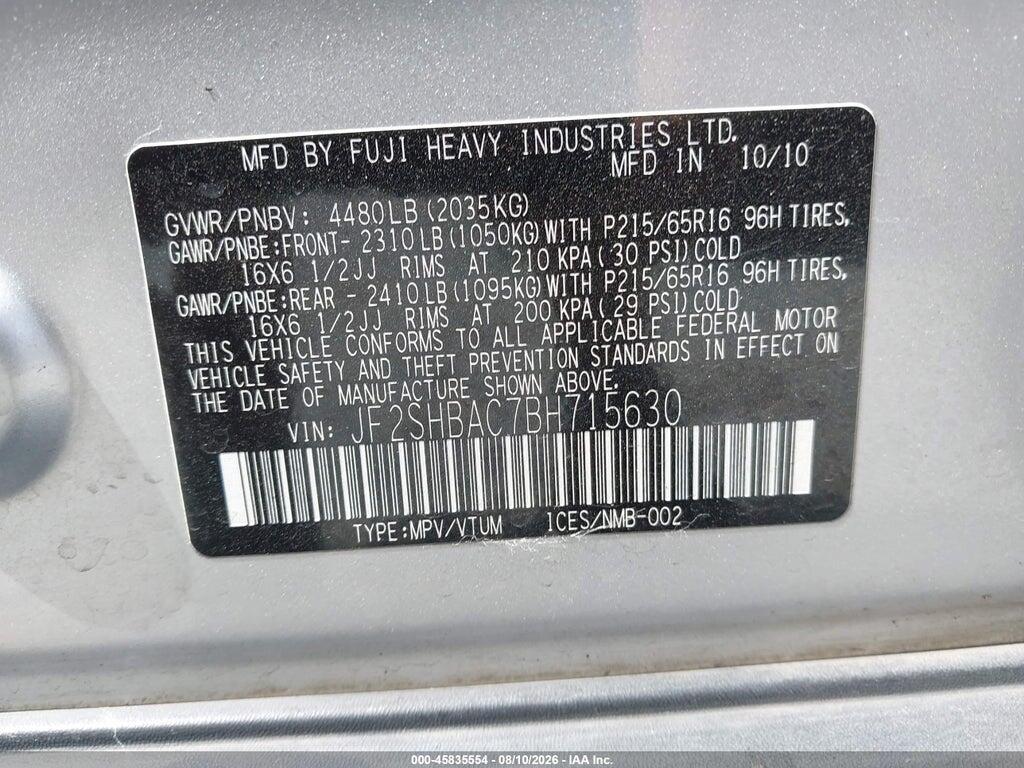 JF2SHBAC7BH715630 2011 SUBARU FORESTER photo no. 9