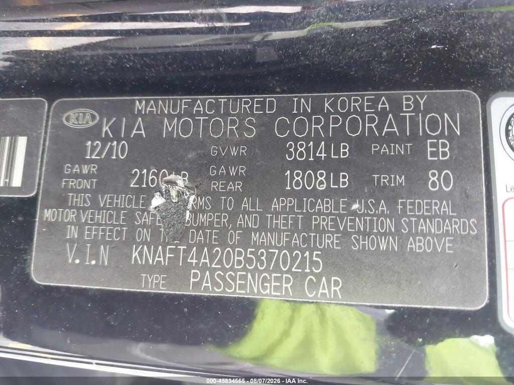 KNAFT4A20B5370215 2011 KIA FORTE photo no. 9