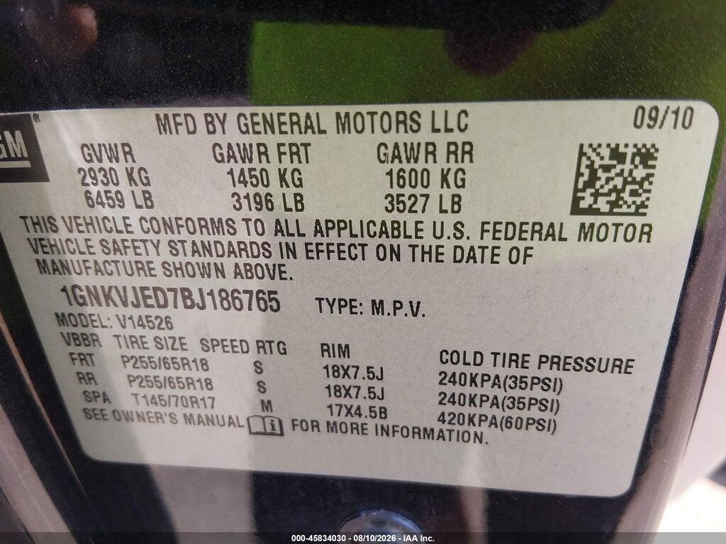 1GNKVJED7BJ186765 2011 CHEVROLET TRAVERSE photo no. 9