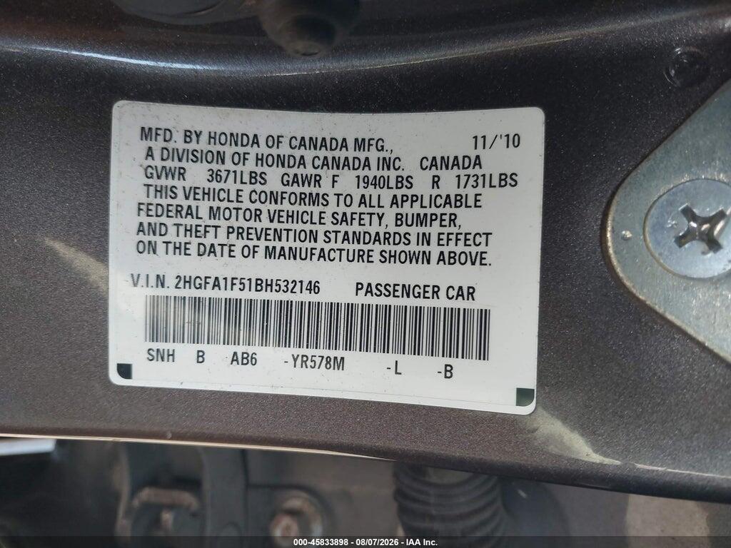 2HGFA1F51BH532146 2011 HONDA CIVIC photo no. 9